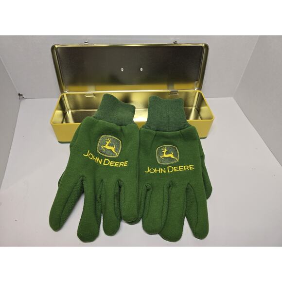 John Deere Woman Driving Tractor Tin Metal Hinged Tool Box 12x4 - Picture 5 of 7